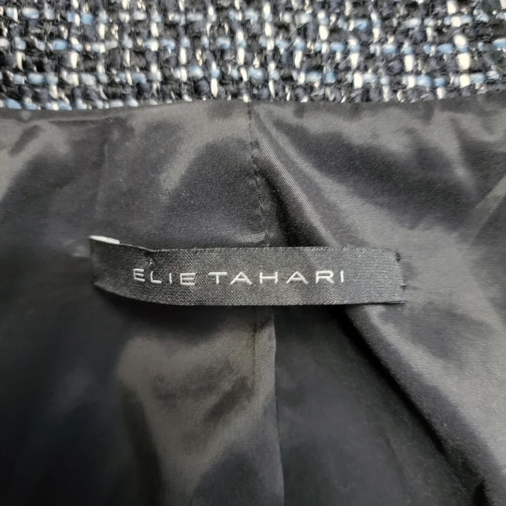 𝅺ELIE Tahari Tweed Fringe Wool Blend Jacket Black and White - Picture 8 of 9